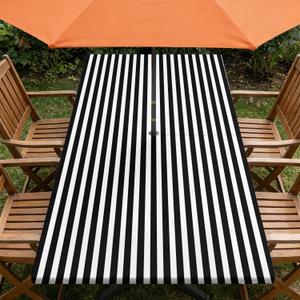 Rectangle Outdoor Tablecloth with Umbrella Hole and Zipper Waterproof Rectangle Fitted Tablecloth with Elastic Edge, Wipeable Outdoor Table Cover for Patio, Garden, Picnic 72" x 30"