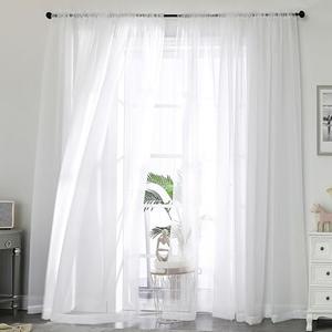 OWENIE Sheer White Curtains, Sheer Curtains 96 inches Long 2 Panels Set, Rod Pocket Voile Fimly Sheer Drapes for Living Room/Bedroom, 2pcs, Each 59" W x 96" L