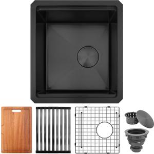 Black Bar Sink Undermount,Bar & Prep Sinks with Workstation,Small Stainless Steel Sink 16 Gauge(16" X 18")