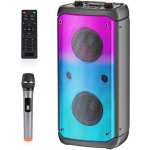Bluetooth Speaker, 80W Peak Wireless TWS Portable Outdoor Party Speakers with Subwoofer, Deep Bass, LED Colorful Lights, Loud Stereo Sound Boombox with Radio for Home, Camping, Travel