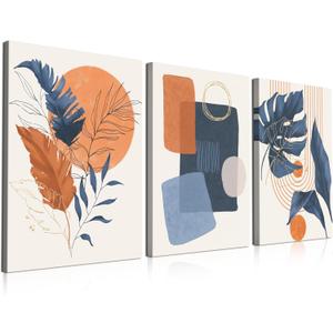 Boho Wall Art Painting Set of 3, 16"x24" Mid Century Modern Wall Decor Framed Canvas Print Minimalist Wall Art Geometric Abstract Modern Neutral Boho Wall Art Decor for Living Room Bedroom Bathroom (Pink)