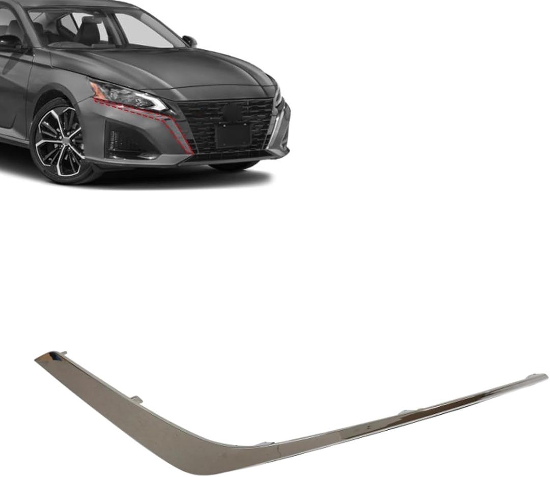 Front Bumper Grille Molding Trim Chrome Passenger Side Compatible with Nissan Altima 2023 2024 Replace# 62074-9HF0B
