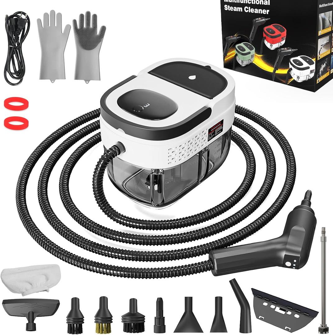 Handheld Steam Cleaner, 2500W High Pressure Steamer for Cleaning, Portable Steam Cleaner with 1.6L Water Tank, 3 Levels Adjustable Handle, Steam Cleaner for Home, Car, Furniture, Bed Bugs (White)