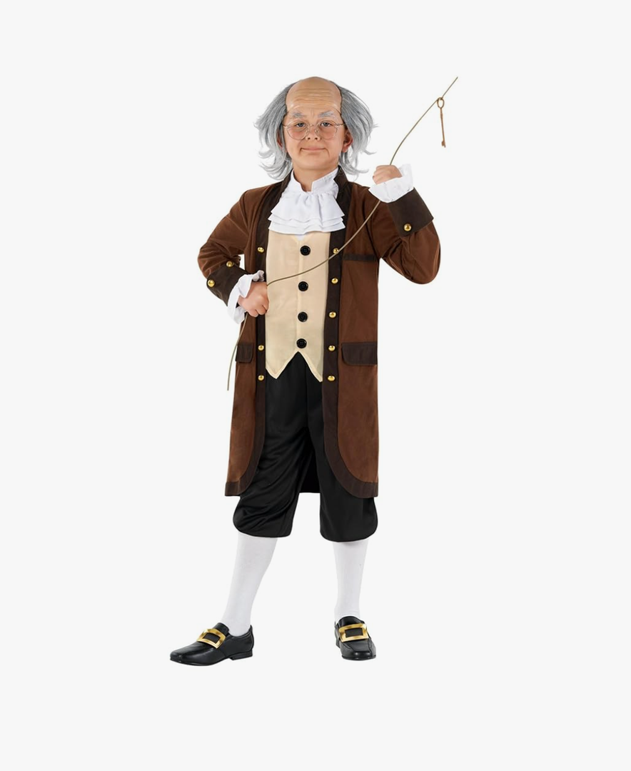 Morph Benjamin Franklin Costume Kids Colonial Founding Father Outfit for Presidents Day Celebrations Size Large