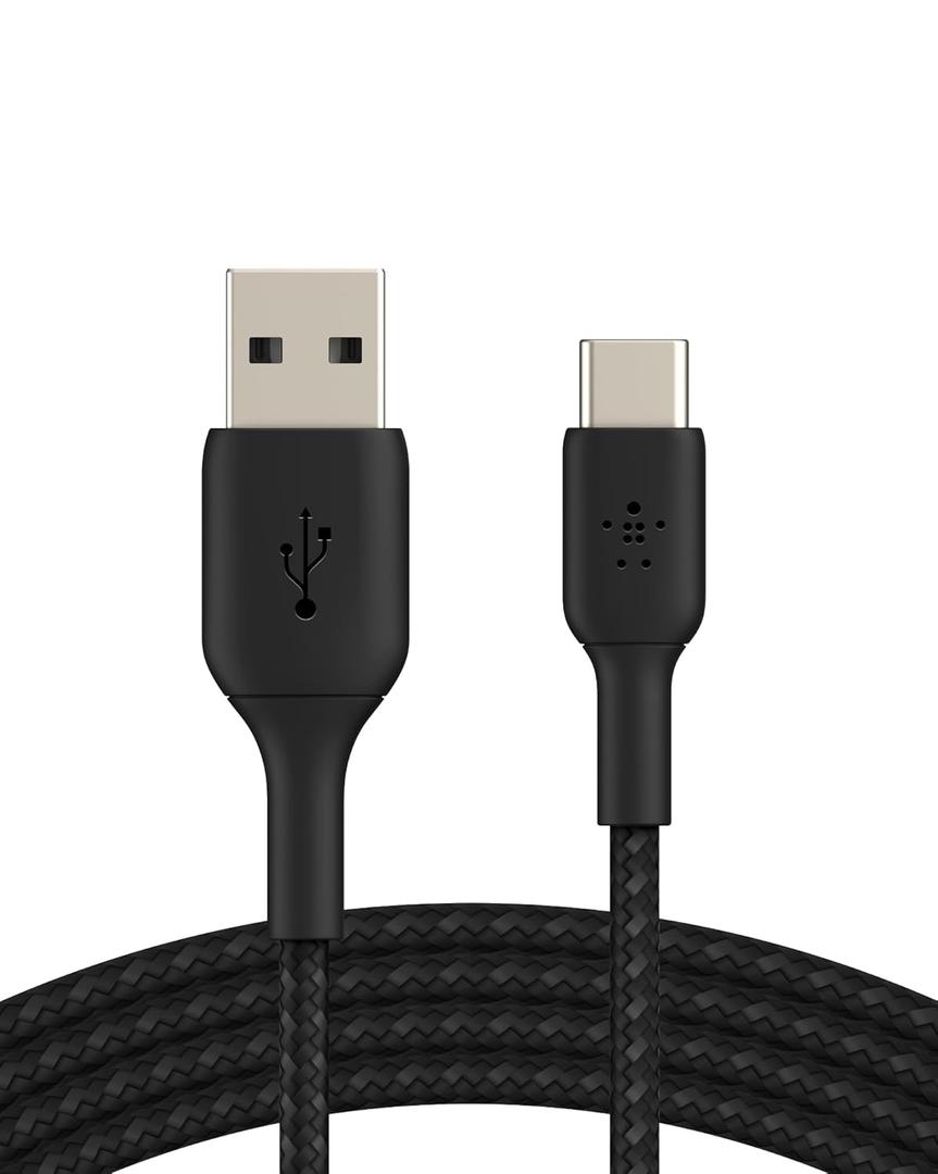 Belkin BoostCharge Braided USB-C to USB-A Cable (1M/3.3ft) for iPhone 16, iPhone 16 Pro, Samsung Galaxy S25, S24, Note20, Google Pixel 9 & 8, iPad Pro, Nintendo Switch 2, Carplay & More - Black