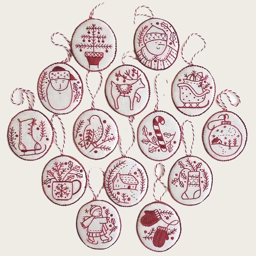 liqiaofang Jolly and Bright Hand Embroidery Christmas Ornaments Kit with DIY Material Package for Beginners Adults, Christmas 3D Novice Embroidery Needlepoint Starter Kit (A)