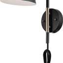 GLOBE Electric 51374 Cleo 1-Light Plug-in or Hardwire Wall Sconce, Matte, Antique Brass Accents, Black Cloth Cord, 14.44