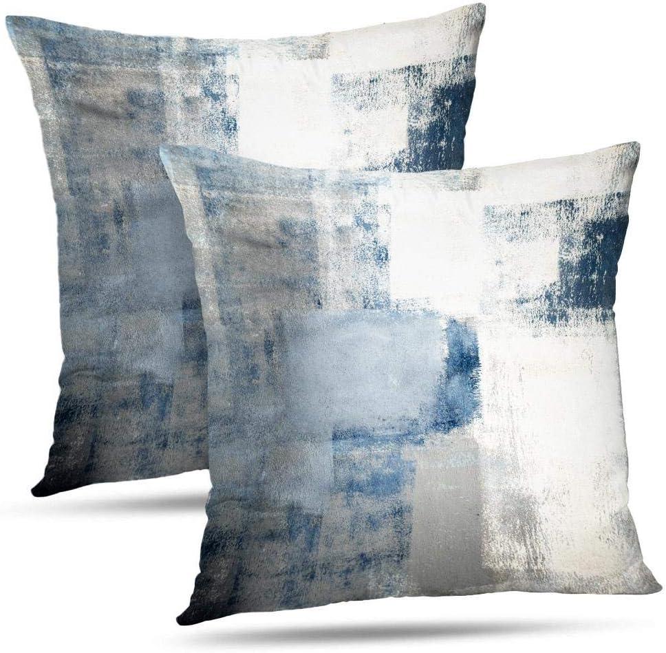 Blue and Grey Throw Pillow Covers 20x20 Teal, 2 Pack Square Decorative Pillow Cases Cushion for Farmhouse Home Decor