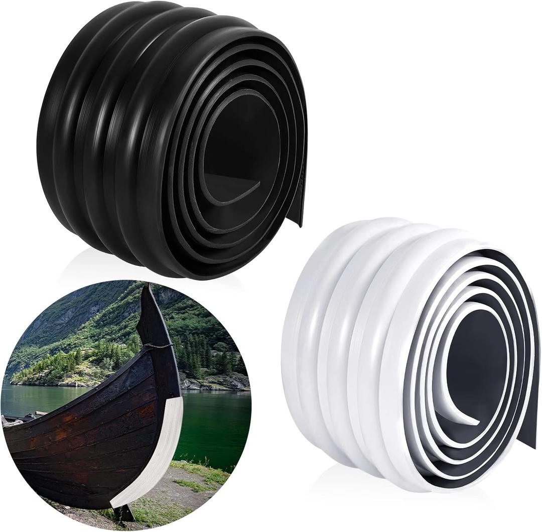 Sratte 2 Rolls Self Adhesive DIY Keel Guard for Fiberglass and Aluminum Boats Protector Kayaks Accessories, Black, White (118 x 2 Inch)