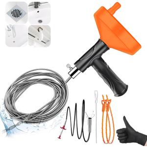 Drain Snake Auger33 Feet, Plumbing Snake Drain Hair Clog Removal Tool, Heavy Duty Snake Auger, Sink Unclogger Drain Cleaner Tool for Bathroom Kitchen Tub Shower Drain Clog Remover with Gloves