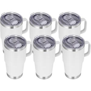 VEGOND 20 oz Tumbler Bulk with Handle Lid and Straw, Stainless Steel Insulated Travel Coffee Mug Set, Spill Proof Double Wall Metal Tumblers Cups, White 6 Pack