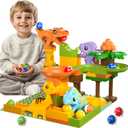 Marble Runs for Kids 4-8, Dinosaur Toys, Interactive Learning STEM Building Toys with 4 Race Track, Compatible with All Major Brands for Toddler Kids Ages 3 4 5 6 7 8+ Boys Girls Gifts (Green)