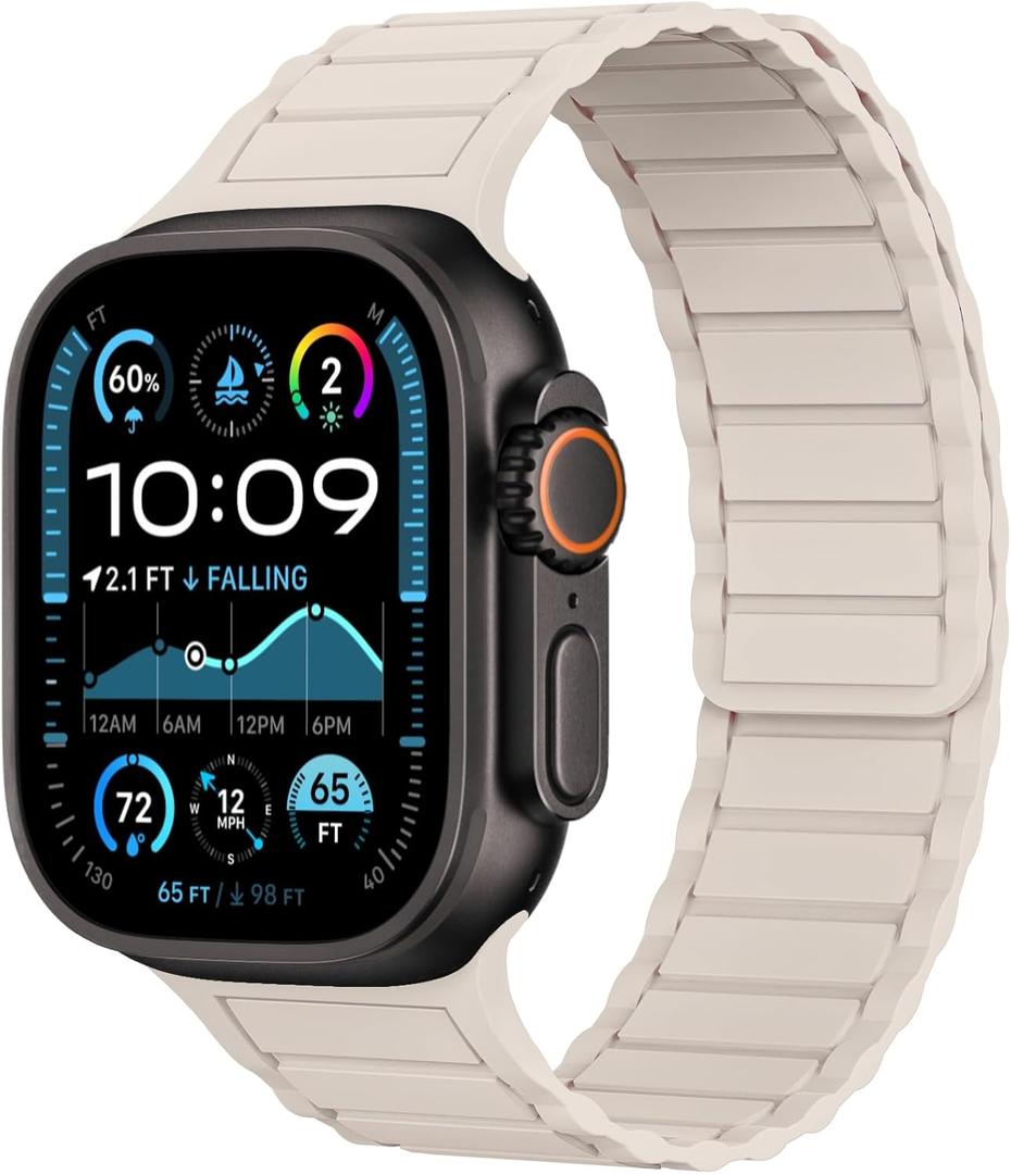 THWALK Magnetic Link Solo Loop Sport Silicone Bands Compatible with Apple Watch Ultra 3/2/1 49mm, Series 11/10 46/42mm, 9/8/7 45/41mm, SE 6/5/4 44/40mm, 3/2/1 42/38mm for Women Men (Starlight)