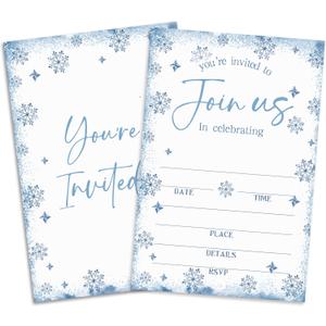 Blue Snowflake Christmas Invitations, Invitation Cards With 25 Sets Envelopes & Invitation Cards For Winter Dinner, Christmas Party, Party Dinner (4" X 6") -A08