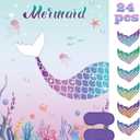 Pin The Tail on The Mermaid Party Game with 24 PCS Tails for Kids Girls Birthday 21'' x 28'' (Mermaid)