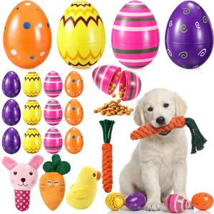 20 Pcs Easter Dog Toys Set Included 16 Sniff Training Eggs for Easter Egg Hunt 3 Plush Squeaky Toys and Soft Carrot Chew for Puppy Small Medium Large Dog Interactive Enrichment