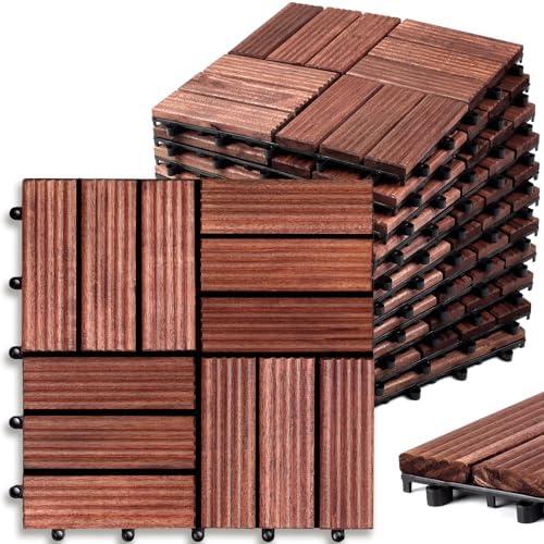 Timberwave New Design Deck Tiles, Solid Acacia Wood Floor Tiles, Patio Tiles Outdoor Interlocking Waterproof All Weather, with Grooves Decrease Skidding (20)