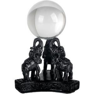 Black Elephant Statues and Figurines - Unique Home Decor Gift - Display Stand for Crystal Glass Spheres - Elegant Pedestal Base Holder