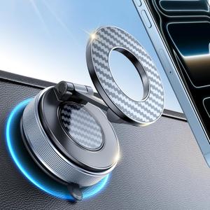 Car Phone Holder for Magsafe, Suction Cup Phone Mount 360 Adjustable Vacuum Magnetic Phone Holder, Cell Phone Holders for Your Car Compatible with iPhone 17 Pro Max 16 15 14 13 12 (Carbon Fiber)