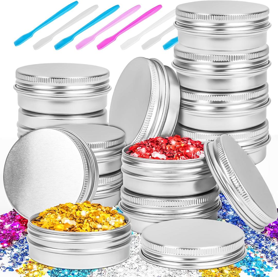16Pack 2oz Tin Jars, 60ml Metal Tin cans, 2Ounce Aluminum tin can jar Containers with Screw Lid for Lotion Bars, Spices, Salve, Balms, Beard Balm, Toiletries, Creams, Samples, Makeup Cosmetic (Silver)