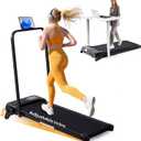 Folding Foldable Walking Pad Treadmill with Handle Bar and Adjustable Incline, 3.5HP Portable Electric Treadmills with Handles for Home Small, Home Treadmills with Incline, 0.6-7.6MPH, 350LBS (Black 2)
