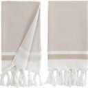 sea me at home Turkish Hand Towels for Bathroom, Kitchen Towels Decorative Set of 2, Luxury Turkish Cotton Dish Tea Towels 14 x 30 Inches for Bohemian, Rustic, and Farmhouse Decor (Beige)