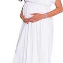 KOH KOH Womens 2026 Long Short Sleeve V-Neck Maternity Summer Flowy Gown Maxi Dress (Small)