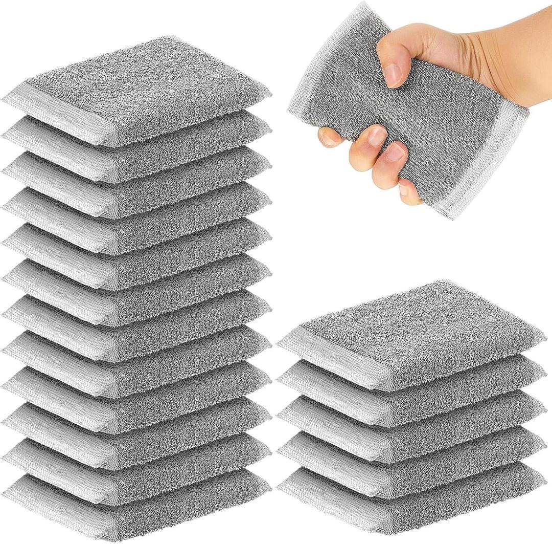 Thyle 24 Pack Steel Scrub Sponges for Dishes Non Scratch Scouring Sponge Multi Use Metal Scrubber Heavy Duty Dish Wash Kitchen Sponge for Pot Dish Washing Hard Surface Cleaning Tools (Gray)
