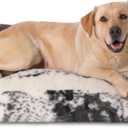 Bedfolks Waterproof Kennel Pad,Plush Dog Crate Bed with Removable, Washable Faux Fur Cover for Extra Large Dogs, Fluffy - 41"x27", Black-White Cowhide