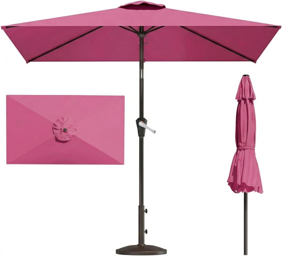 6.5' x 10' Rectangular Patio Umbrella Large Outdoor Market Umbrella w/UV Protection, Push Button Tilt and Crank Lift, Rectangle Table Umbrella for Garden, Deck, Pool, Patio, Rose Pink, Standard