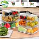 14 Pack Fridge Organizer, Stackable Refrigerator Organizer Bins with Lids PBA-Free, Clear Fridge Organizers and Storage for Kitchen, Countertops, Cabinets, Fridge, Drinks, Fruits, Vegetable, Cereals