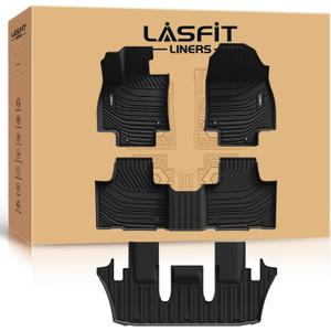 LASFIT Floor Mats for Toyota Grand Highlander 2024 2025 2026 (Include Hybrid) & for Lexus TX350 2024-2026, Custom Fit TPE All Weather Floor Liners 1st & 2nd & 3rd Row Car Mats Accessories, Black