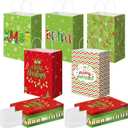 AmazingSpark 100 Pack Christmas Gift Bags Bulk Red and Green Kraft Santa Paper Bags with Handles for Holiday Party Favor Gifts Goody Wrapping
