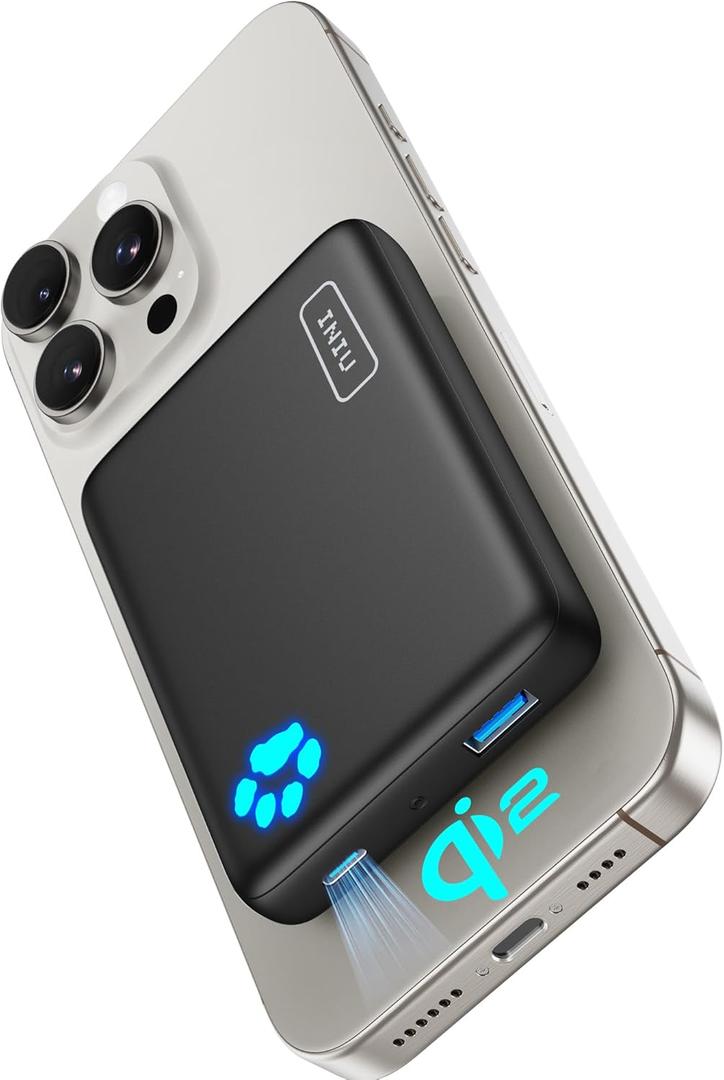 INIU for Portable Charger, Slim Qi2 Certified 10000mAh 30W Magnetic Power Bank, USB C in&Out Wireless Battery Pack Phone Charger, Only for iPhone 16/15/14/13/12 Series