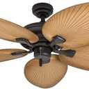 Honeywell Ceiling Fans Palm Island, 52 Inch Tropical Indoor Outdoor Ceiling Fan with No Light, Pull Chain, Three Mounting Options, 5 Palm Leaf Blades, Damp-Rated - 50505-01 (Bronze)