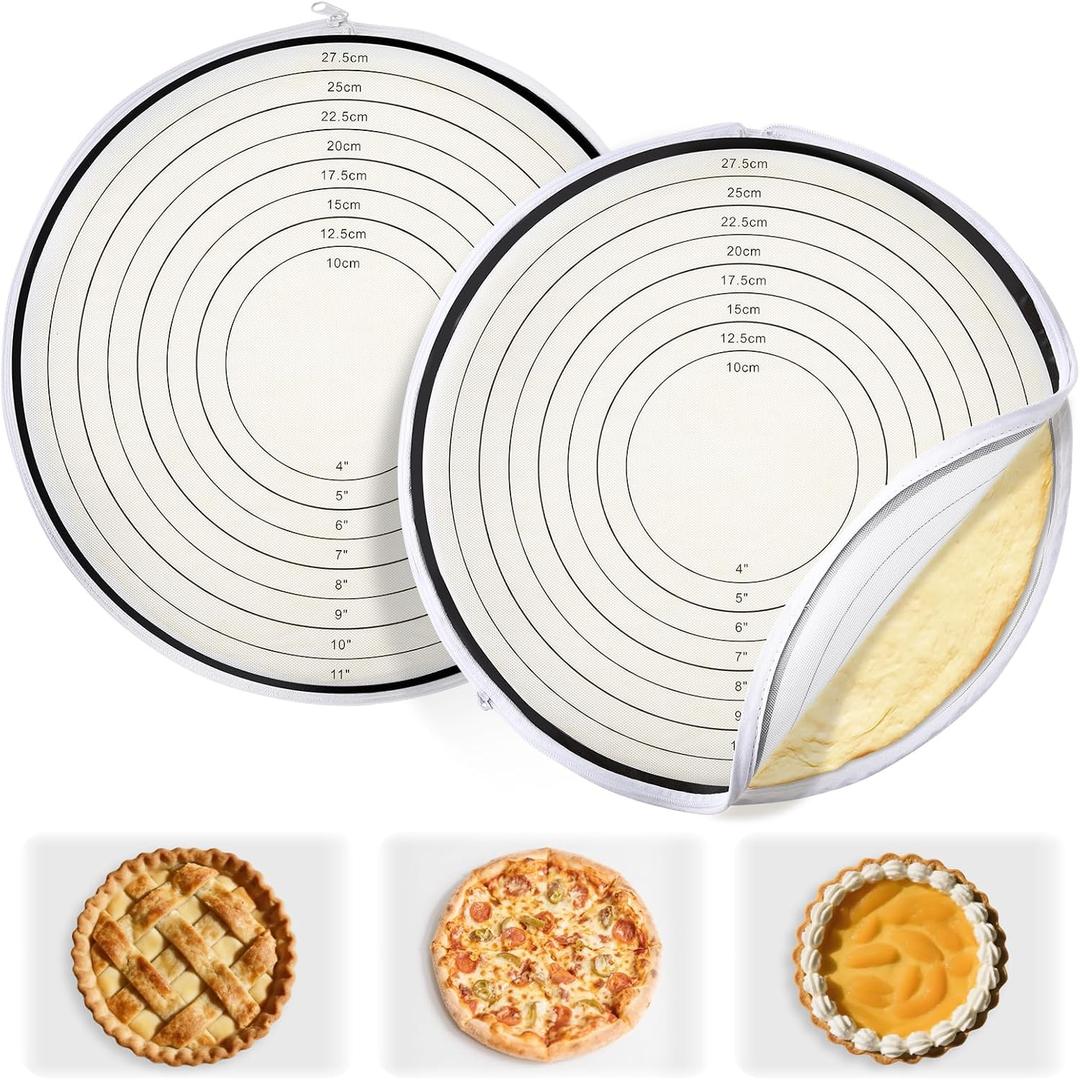 Enhon 2 Pack Pie Crust Bags for Rolling Out with 4"-11" Size Marks, Non Stick Pie Crust Dough Bag with Zipper, Food Grade Silicone Dough Rolling Bag for Making Pizza, Dishwasher Safe (Black)