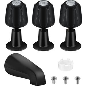 Matte Black Bath Tub Spout Shower Trim Kit, with 3 Shower Knob, Compatible with Price/Pfister Verve Tub/Shower Faucet Handle Set, for 1/2'' Pipe MALE Thread Connection, 3/4'' IPS Pipe Inside Thread