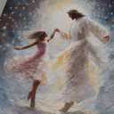 bitCNY Jesus Dancing with Girl Canvas Print - Christian Inspirational Art for Girls Bedroom or Living Room - 11x14 Inches