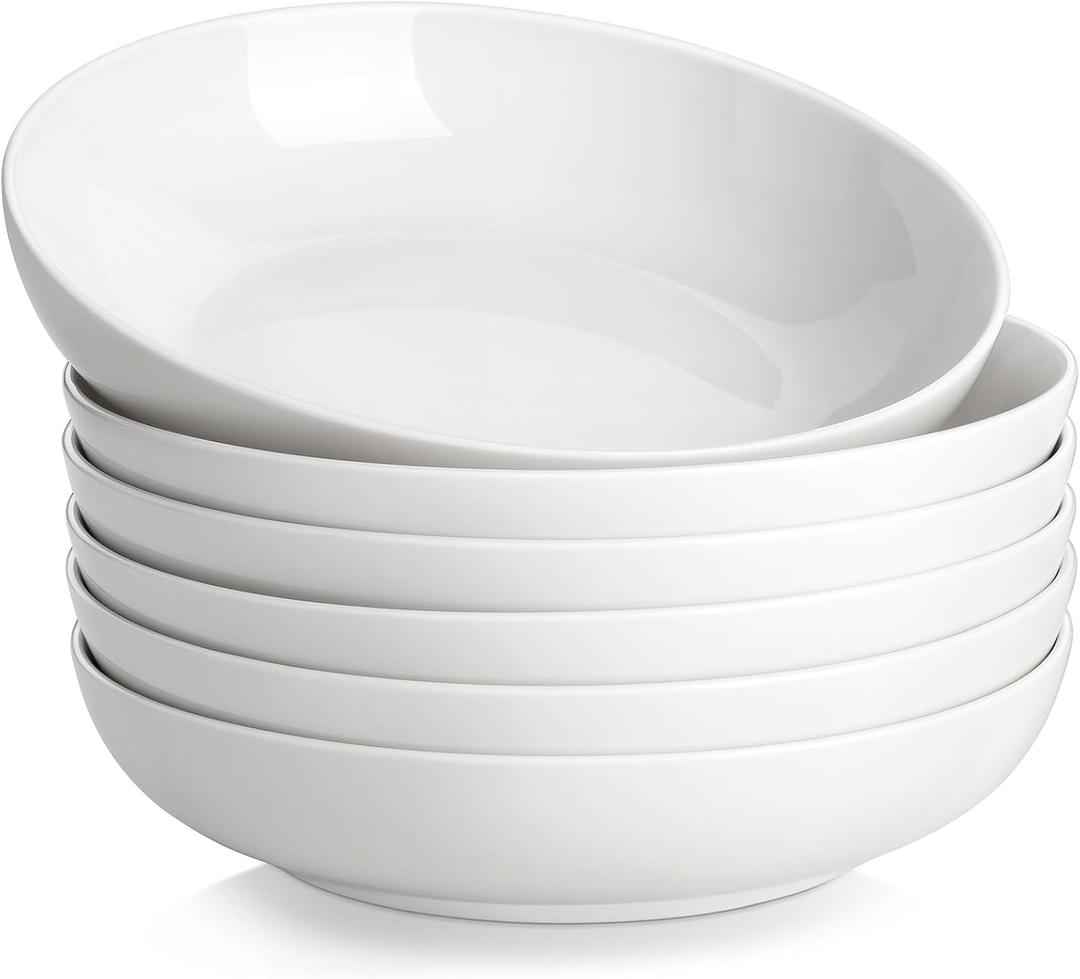 MALACASA 8.85" Large Pasta Bowls, 42 OZ White Salad Bowls Soup Bowls, Porcelain Serving Bowls Set of 6, Large Kitchen Bowl Plates Pasta Plates, Microwave & Dishwasher Safe