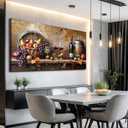 XIGUANGART Wall Art for Kitchen Grape Barrel Painting Red Wine Glass Artwork Prints for Dinning Room Bar Large Canvas Wall Decor for Living Room Office Fruit Still Life Picture Modern Home Decoration, 48"L x 24"W