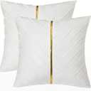 Tosleo White Velvet Throw Pillow Covers 18x18 inch Pack of 2 with Gold Leather Christmas Decorative Couch Pillow Cover Luxury Modern Pillowcases for Living Room Bedroom Sofa Cushion Bed