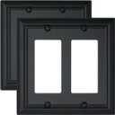 2-Pack Double Decorator Outlet Covers, Decorative Black Wall Plates, Metal Face Plates for Receptacle, GFCI Outlet, Dimmer Switch, 4.96''*4.88'', Midsize