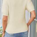 Cakulo Womens Fuzzy Cropped Short Sleeve V Neck Fall Sweaters 2025 Polo Collared Knit Pullover Sweater (Beige, XL)