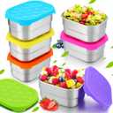 Layhit 6 Pcs Stainless Steel Snack Containers for Kids, 8 oz Lunch Containers with Silicone Lids Small Reusable Metal Food Box for Child Daycare School Home Storage Supplies (Vivid Color)