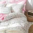 7 Pcs Queen Size Comforter Set with Sheets, Pink White Floral Pattern Printed Preppy Decor Reversible Bed Sets - 90 x 90 Soft Microfiber Flower Duvet Cottage Vintage Bedding in a Bag for Women Men