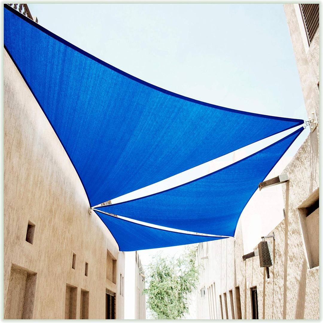 ColourTree 10' x 10' x 10' Blue Sun Shade Sail Triangle CTSLT10 - Canopy Mesh Fabric UV Block UPF50 - Commercial Heavy Duty - 190 GSM