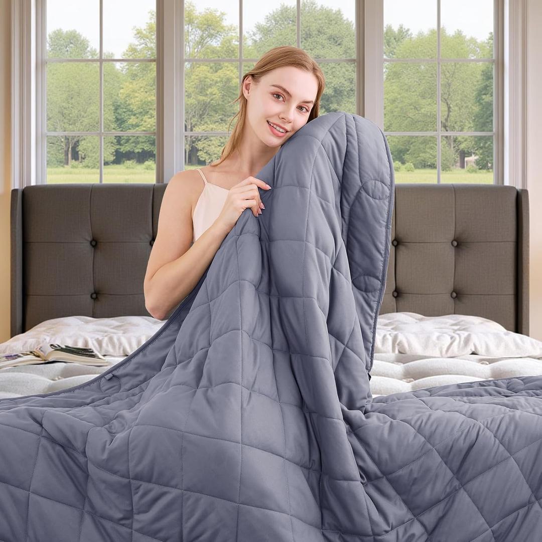 OMYSTYLE Weighted Blanket for Adults (15lbs, 48''x72'')  Twin Size Heavy Throw Blanket, Breathable and Cooling Microfiber Material with Premium Glass Bead for All Season Use, Machine Washable, Grey