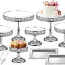 12-Piece Silver Cake Stand Set, Vintage Cake Stand with Crystal Edge and Cupcake Display Tray, Dessert Table Display Set for Wedding, Party, Baby Shower, Anniversary Celebration