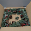 Green Christmas Wreath with Pine Cones, Berry Clusters & Abundant Branches - 21' (16' Frame) Winter Wreath Hanging Decor