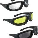 LuckyStone 3 Pair UV Protection Motorcycle Riding Glasses Padding Goggles Bicycle Sunglasses - Smoke Clear Yellow (Black)